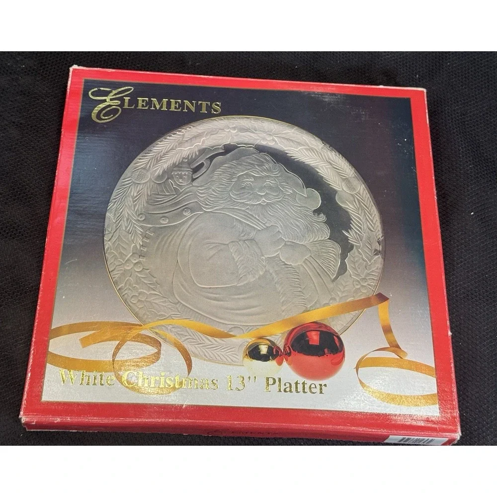 White Christmas Platter By Elements Gold Rim 13